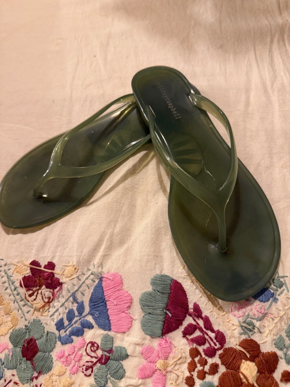 Jeffrey Campbell Women's Olive Green Jelly Flip-Flop Sandals